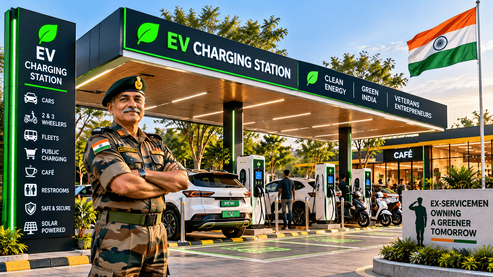Veteran leader at an EV charging station