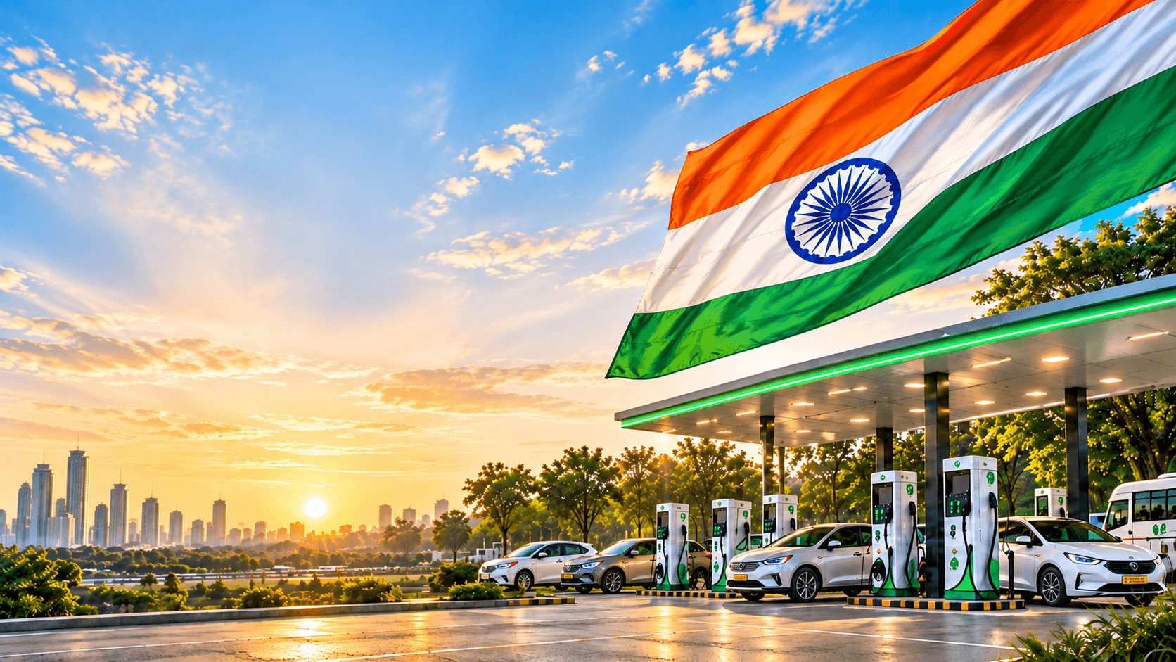 MyEVStation EV charging station, Indian tricolour and veteran leader