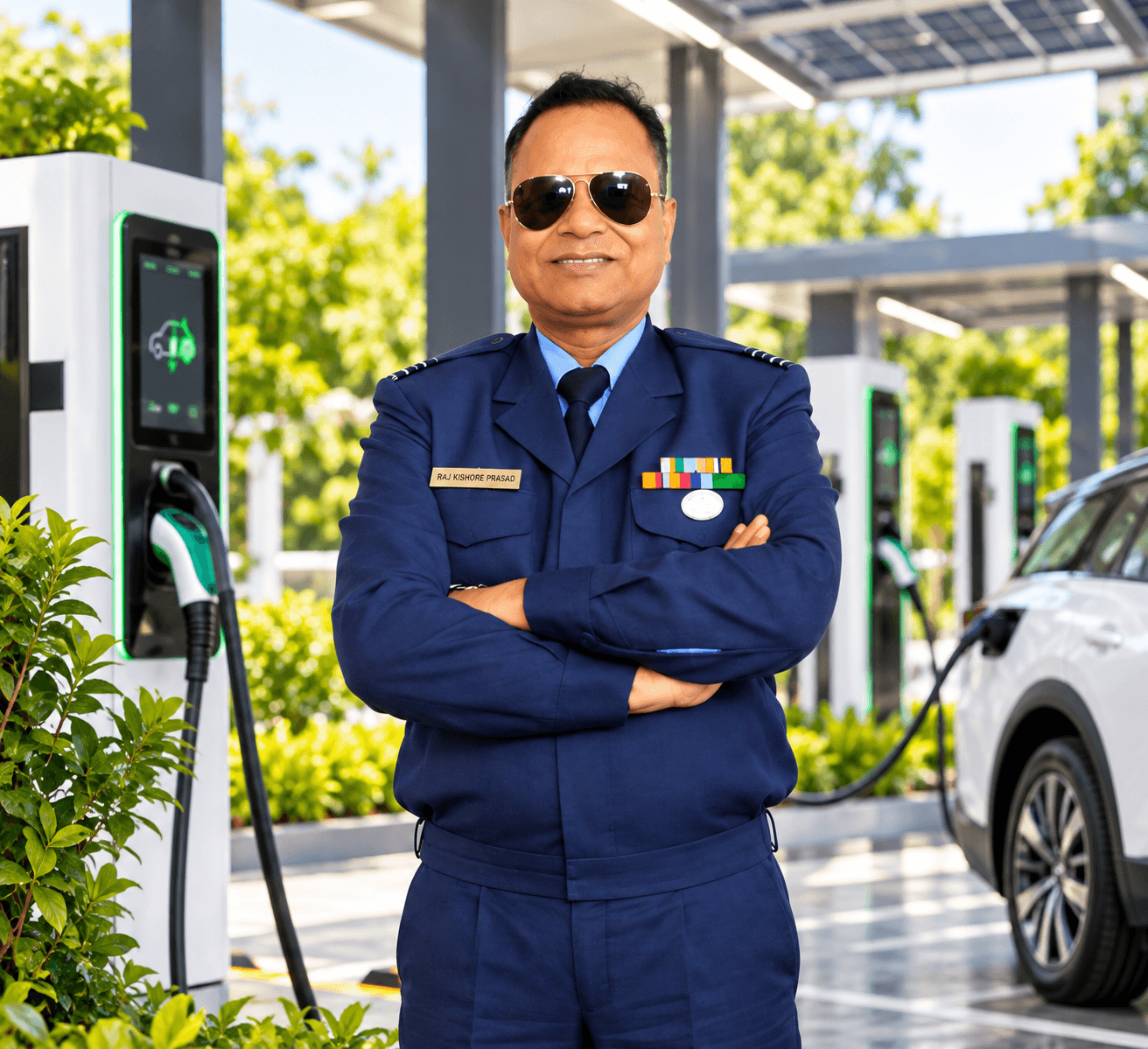 HFL Raj Kishore Prasad at an EV charging station